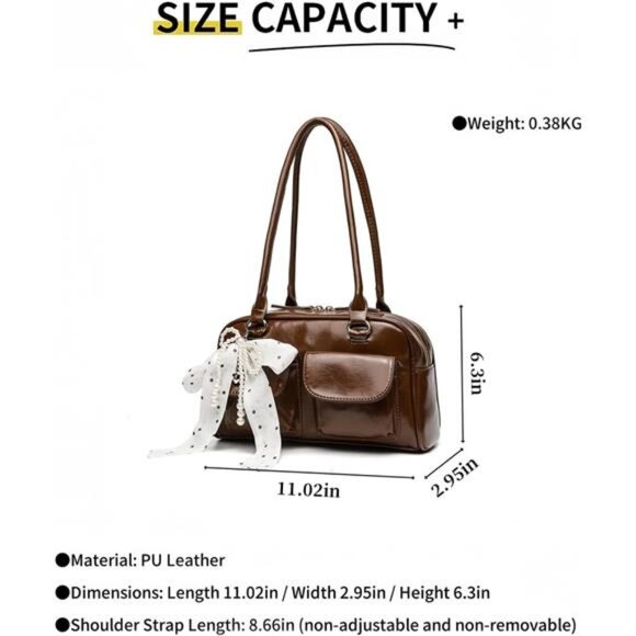 Shoulder Purses Bag Women Trendy - PU Leather Brown - Picture 2 of 6